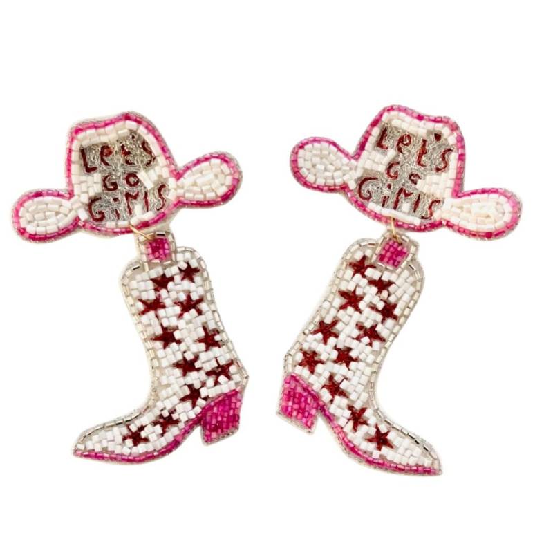 Lets Go Mädchen Perlen Ohrringe Pink Cowboy Boots Cowboyhut Fun Statement von SaintsHeadbands