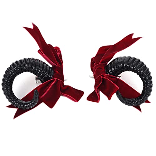 Cosplay Schafshorn-Haarspange mit Rose/Schleife, Halloween-Party, Kostüm, Haar-Accessoire, Gothic-Schafhorn, Haarnadeln, Haarspangen für Mädchen von Saiyana