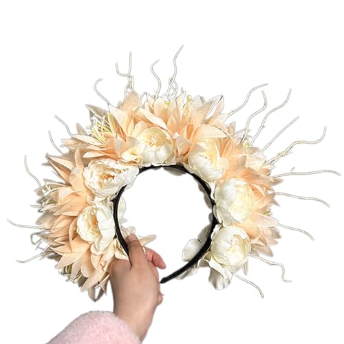 Frühlingsblumenkronen, Blumengirlanden, Stirnband für Braut, Hochzeit, Frauen, Mädchen, stimulierter Blumenkranz, Haarband, Haarreifen, traditionelles chinesisches Kostüm von Saiyana