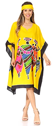 Sakkas 1007 - Trina Damen Casual Loose Beach Poncho Kaftan Dress Cover-up Viele Print - KAF1022-Yellow - OS von Sakkas
