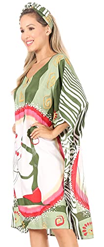 Sakkas 1007 - Trina Damen Casual Loose Beach Poncho Kaftan Kleid Cover-up Many Print - KAF1009-Green - OS von Sakkas