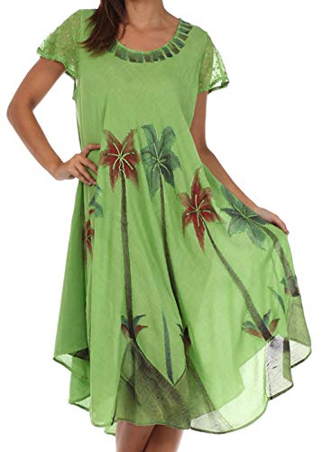 Sakkas 116 Aquarell-Palme-Behälter Kaftan Kleid - Grün/One Size von Sakkas