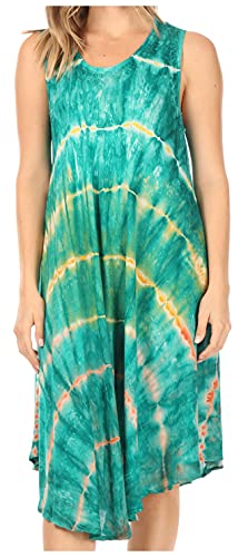 Sakkas 15803 - Nora ärmellos gestickte Short Tie Dye Kaftan Kleid/Cover Up - Grün - OS von Sakkas