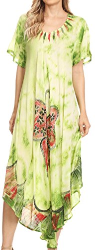 Sakkas 17256 - Nalani Womens Flowy Kaftan Tie Dye Sommerkleid Vertuschen Relax Fit - Grün - OS von Sakkas