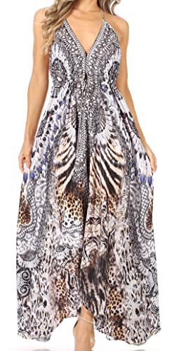 Sakkas 1817 - Lizi Damen Maxi High-Low Halfter Taschentuch Langes Kleid Beach Party - EBK318-Black - OS von Sakkas