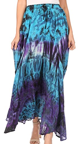 Sakkas 18222 - Ester Womens Simple Boho Maxi Voller Kreis Tie-Dye Rock mit elastischer Taille - Lila/Türkis - OS von Sakkas