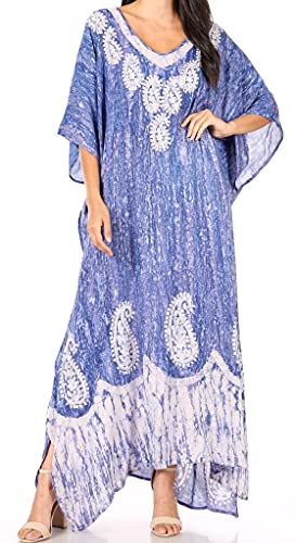 Sakkas 1902 - Tacy Damen Casual Boho Sommer Maxikleid Caftan Kaftan Vertuschung LougeWear - 10-Indigo - OS von Sakkas