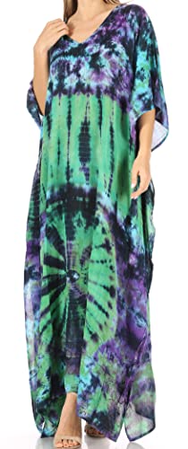 Sakkas 2006 - Catia Damen Boho Casual Langes Maxi Caftan Kleid Kaftan Vertuschung LougeWear - 4-Green - OS von Sakkas