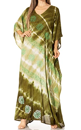 Sakkas 2006 - Catia Damen Boho Casual Langes Maxi Kaftan Kleid Kaftan Cover-up LougeWear - 23-Grün - OS von Sakkas