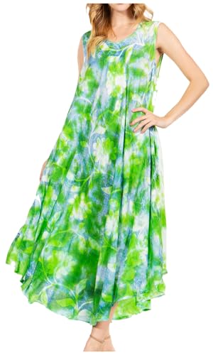 Sakkas 2023 - Starlight Third Damen Tie Dye Beach Kaftan Kaftan Tank Dress/Cover Up - 40-Green - OS von Sakkas