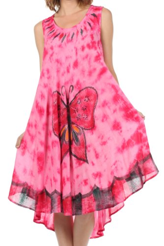 Sakkas 217 Tie Dye Butterfly Tank Mantel Kaftan Mid Length Kleid - Pink/One Size von Sakkas