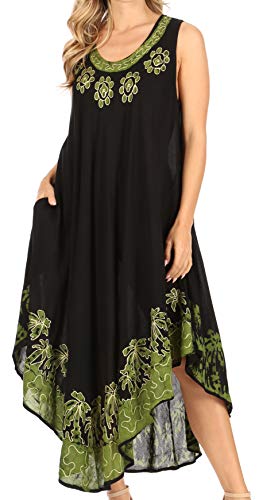 Sakkas 40SE Sundari Caftan Tank Dress/Cover Up - Schwarz/Grün - OS von Sakkas