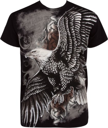 Sakkas 455T Flying Eagle Metallic Silber geprägtes Baumwollmänner Fashion T-Shirt - Schwarz/X-Large von Sakkas