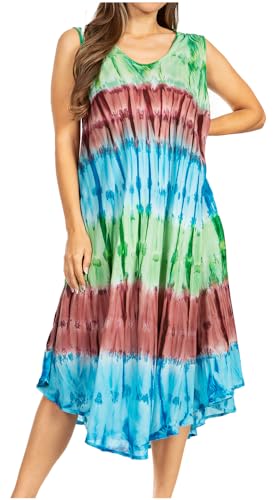 Sakkas 605 Wüstensonne Kaftan Kleid oder Vertuschung für Damen- Grün/Blau - One Size von Sakkas