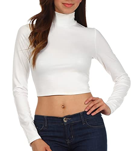 Sakkas 687121 Matte Liquid Mock Neck Rollkragen-Langarm-Crop-Top Off White – 1X von Sakkas