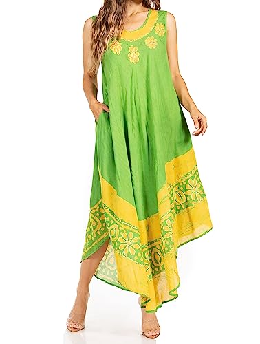 Sakkas A900 Batik Flower Caftan Tank Kleid/Cover Up - Grün/Gelb - One Size von Sakkas