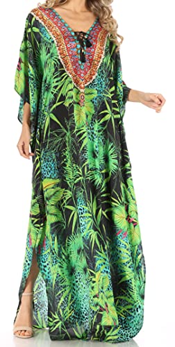 Sakkas AH62 - Milanna Damen V-Ausschnitt Kurzarm Caftan Kleid Vertuschung mit vibrierendem Druck - Print-8 - OS von Sakkas