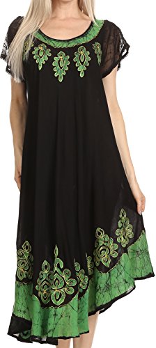 Sakkas B009 Batik Hindi Cap Sleeve Kaftan Kleid/Cover Up - Schwarz/Grün - One Size von Sakkas