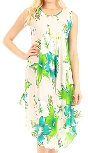 Sakkas TH2502 - Clara Frauen Casual Sommer ärmelloses Sommerkleid Lose Blumendruck Kleid - W-Green - OS von Sakkas