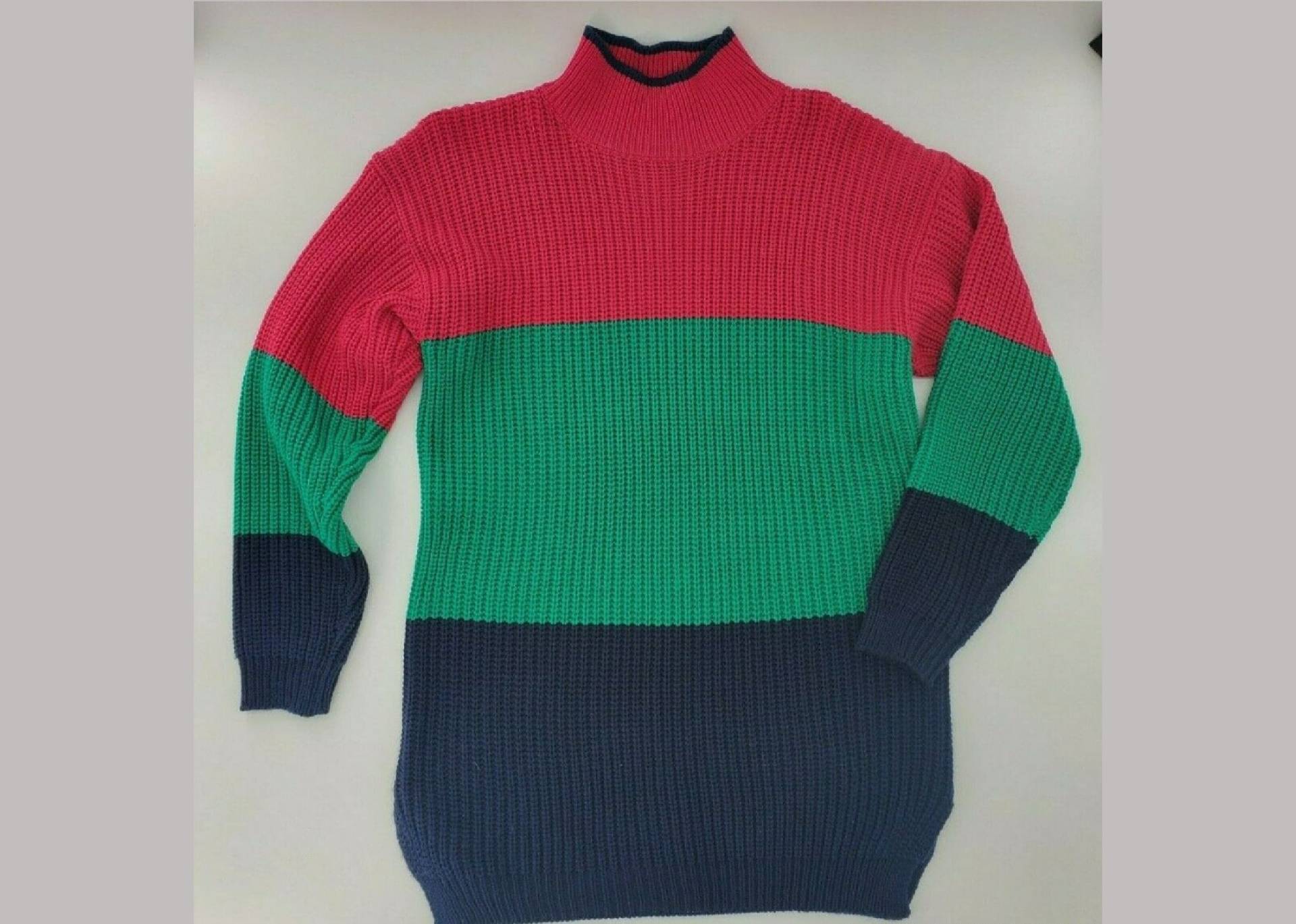 Vintage 80Er Damen Classix Multicolor Colorblock Strickpullover Xs/S Mock Rollkragen, Mode, Jahre Style, Nachhaltig von SakuraVintageShop