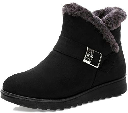 Vunavueya Damen Winterstiefel Warm gefütterte Winterschuhe Schneestiefel Winter Schlupfstiefel Kurzschaft Stiefel Boots Schuhe Schwarz -C 39.5 EU/255CN von Vunavueya