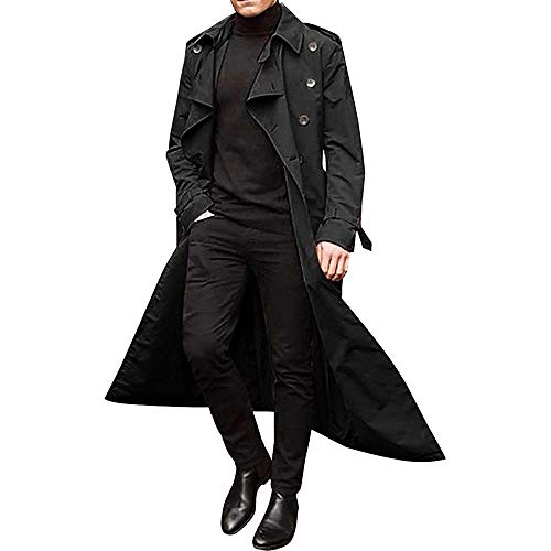 SalmophC Herren Trenchcoat Long Slim Fit Zweireihiger Long Trenchcoat Lässige Revers Trenchcoat Outwear mit Gürtel von SalmophC