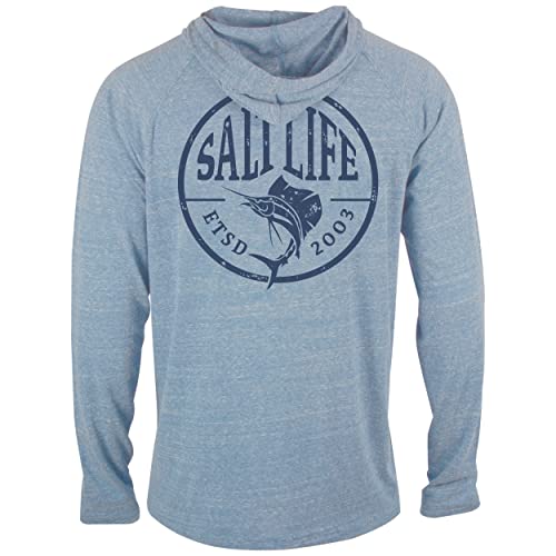 Salt Life Herren Sailfish Stamp Langarm-Kapuzenpullover mit klassischer Passform Kapuzen-Sweatshirt, Blau (Blue Fog), Medium von Salt Life