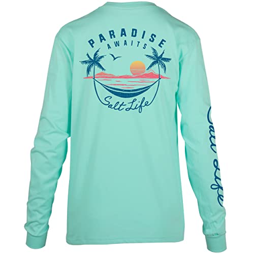 Salt Life Damen Beyond Paradise, langärmelig, Unisex T-Shirt, Blau (Aruba Blue), Small von Salt Life