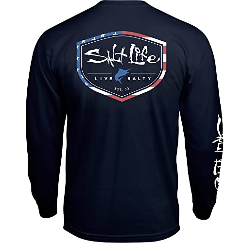 Salt Life Herren Amerishield Langarm bequemer Passform T-Shirt, Verwaschenes Marineblau, X-Large von Salt Life