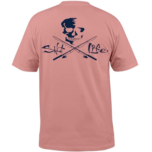 Salt Life Herren Kurzärmliges Hemd mit Totenkopf und Stöcken, Klassische Passform T-Shirt, Pink Clay, Medium von Salt Life