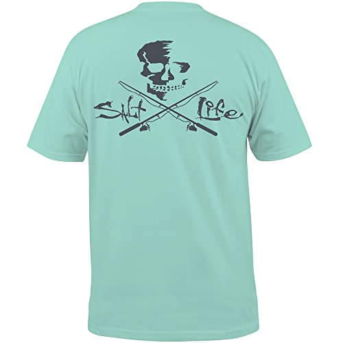 Salt Life Herren Totenkopf-und Stangenmotiv, Kurze Ärmel, Bequeme Passform T-Shirt, Blau (Aruba Blue), Medium von Salt Life