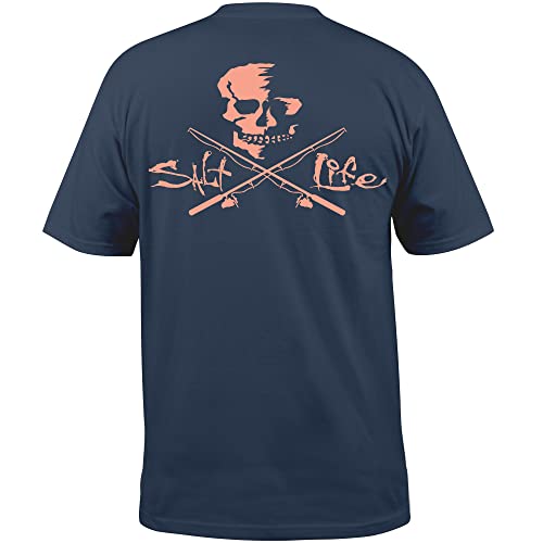 Salt Life Herren Totenkopf-und Stangenmotiv, Kurze Ärmel, Bequeme Passform T-Shirt, Verwaschenes Marineblau, Medium von Salt Life