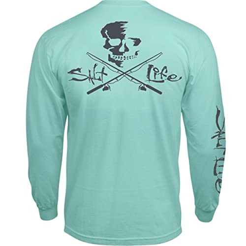 Salt Life Herren Totenkopf-und Stangenmotiv, langärmelig, Bequeme Passform T-Shirt, Blau (Aruba Blue), Large von Salt Life