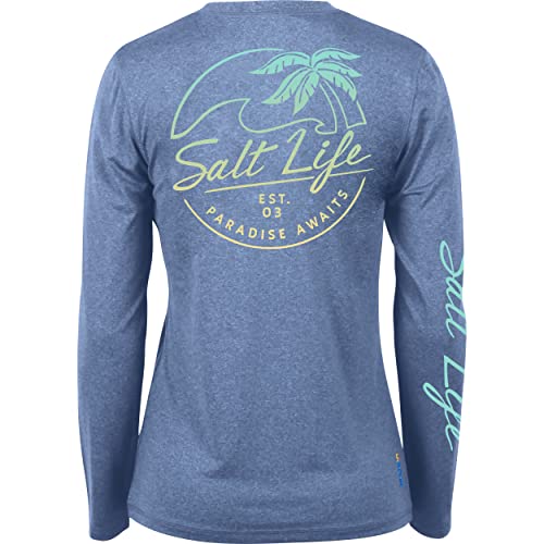 Salt Life Smooth Paradise Damen Performance T-Shirt, langärmelig, Harbor Blue Heather, Größe S von Salt Life