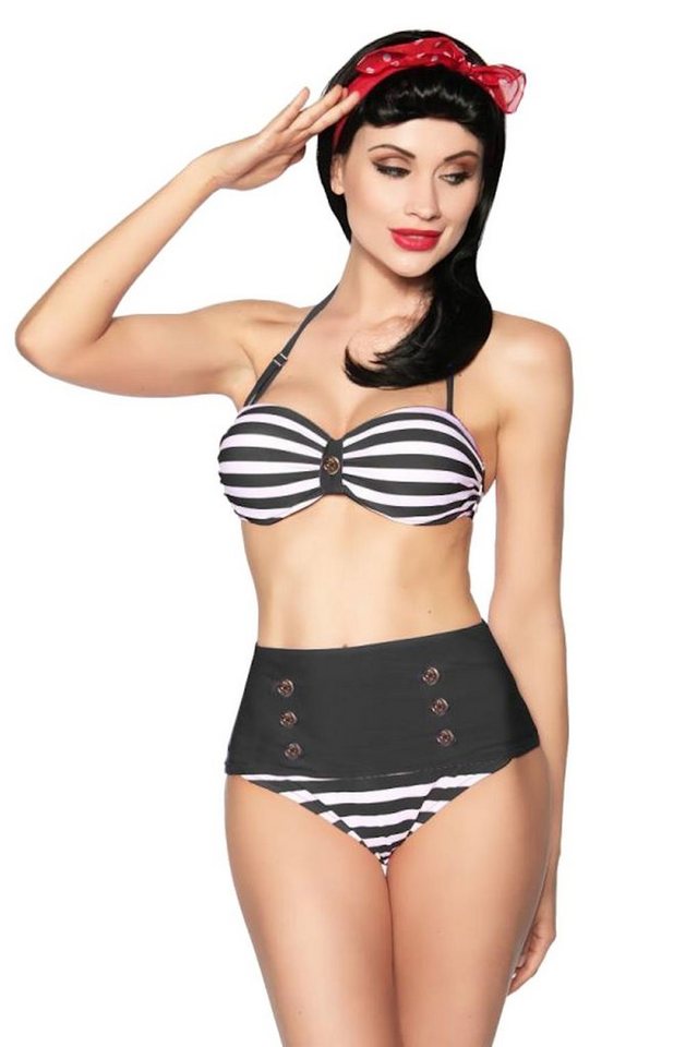 Bandeau-Bikini Vintage Marine Push-Up Bandeau-Bikini Rockabilly Bikini Set mit hohe Taille von Samegame