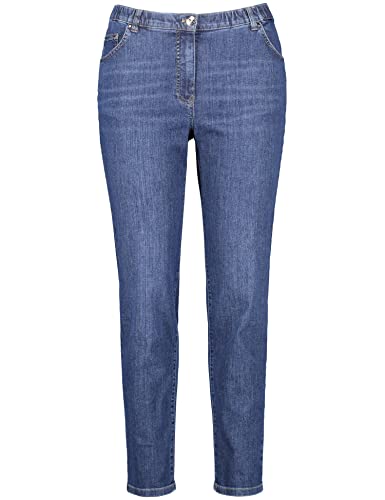 Samoon Damen 5-Pocket-Jeans Sandy Hose Jeans lang 5-Pocket Jeans Washed-Out-Effekt leicht verkürztes Bein Dark Blue Denim 46 von Samoon