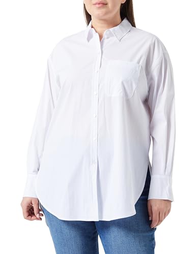 Samoon Damen Klassische Longbluse aus Baumwoll-Stretch Langarm, Manschetten unifarben White 44 von Samoon