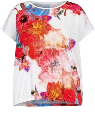 Samoon Damen Kurzarmshirt mit floralem Frontprint überschnittene Schultern, Kurzarm floral White Gemustert. 50 von Samoon