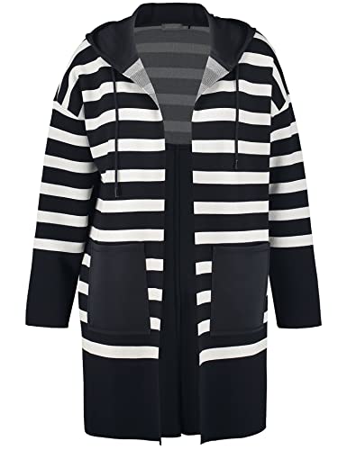 Samoon Damen Lange Strickjacke mit Scuba-Patch Langarm, überschnittene Schultern gestreift Navy - Offwhite Ringel 52 von Samoon