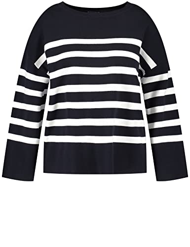 Samoon Damen Pullover mit Streifen-Dessin überschnittene Schultern, Langarm gestreift Navy - Offwhite Ringel 46 von Samoon