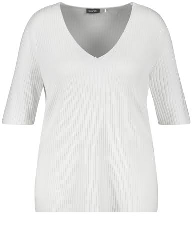 Samoon Damen Rippstrickpullover mit halbem Arm halber Arm unifarben White 44 von Samoon