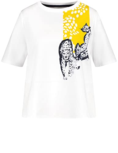 Samoon Damen Shirt mit Leo-Motiv halber Arm Frontprint White Gemustert. 50 von Samoon