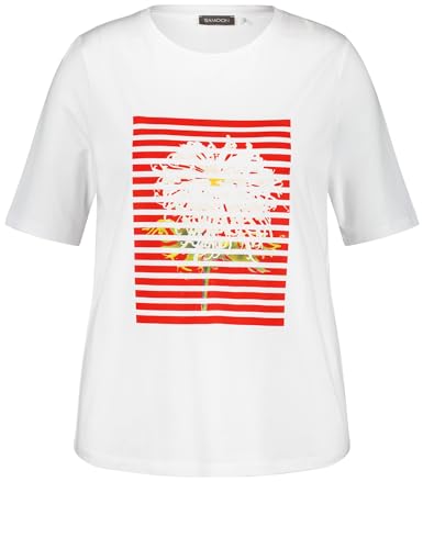 Samoon Damen T-Shirt mit Frontprint Kurzarm Frontprint White Gemustert. 56 von Samoon