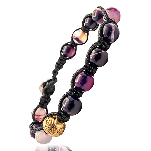 Samsara Tibetisches Buddhistisches Armband - Shamballa mit gestreifter violetter Achatstein - Gewachster Baumwollfaden Farbe Schwarz von Samsara