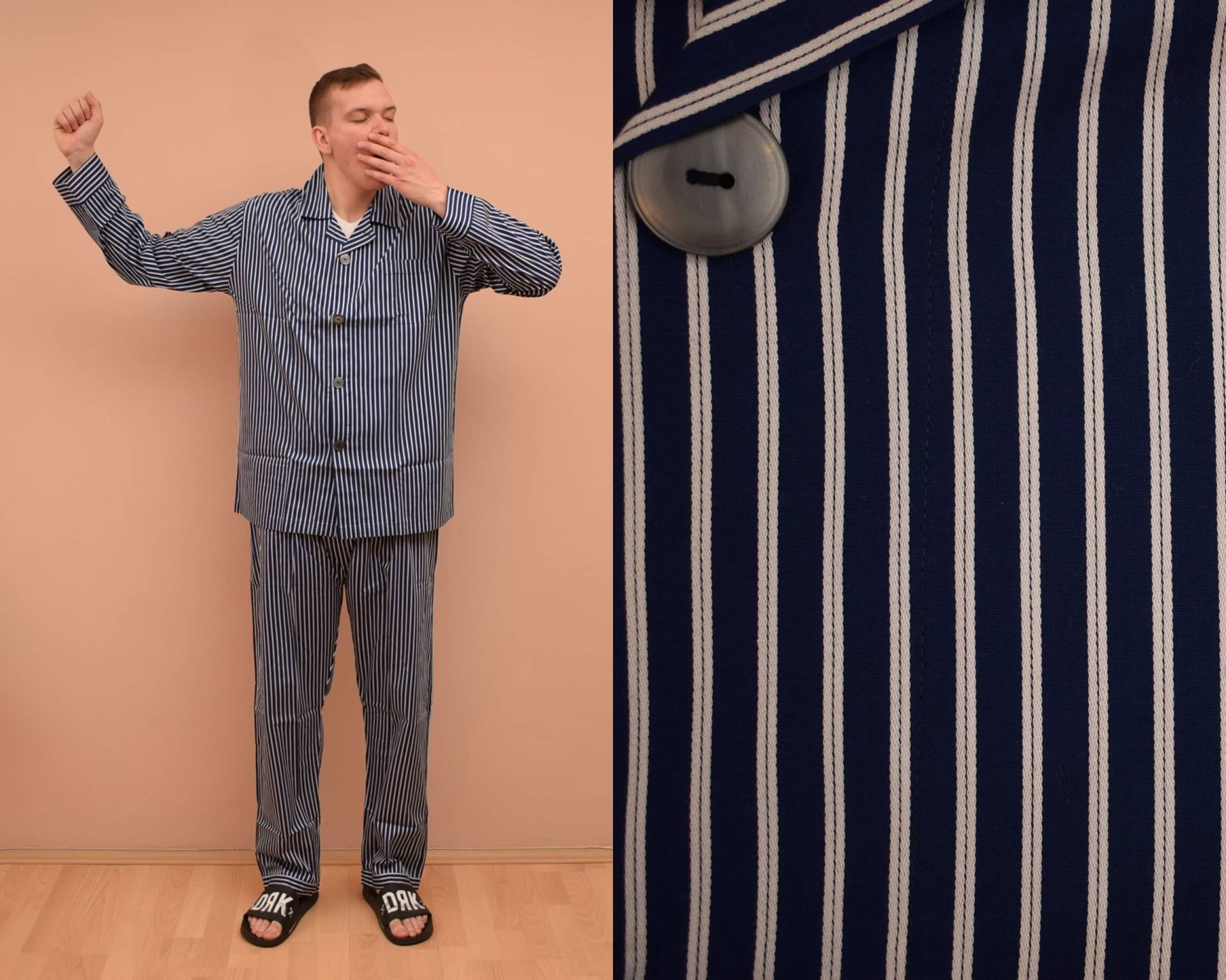 Novila Blau Gestreiftes Pyjama Set/Herren Größe Uk 44 Eu 54 Xl Shirt & Hose Baumwolle Nachtwäsche von SamuelsCollection