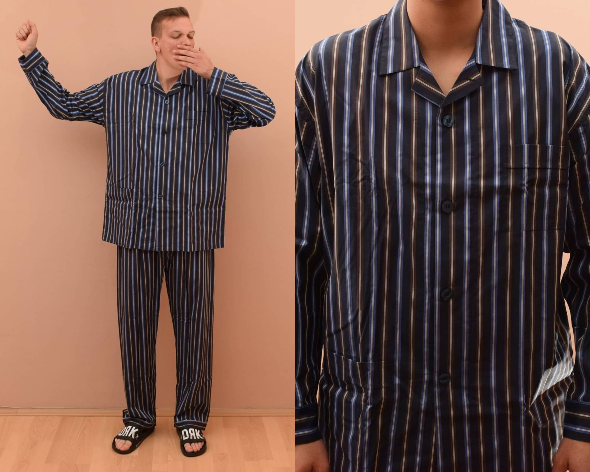 Novila Gestreiftes Pyjama Set/Herren Größe Uk 44 Eu 54 Xl Shirt & Hose Baumwolle Männer Schlafanzug Blau von SamuelsCollection