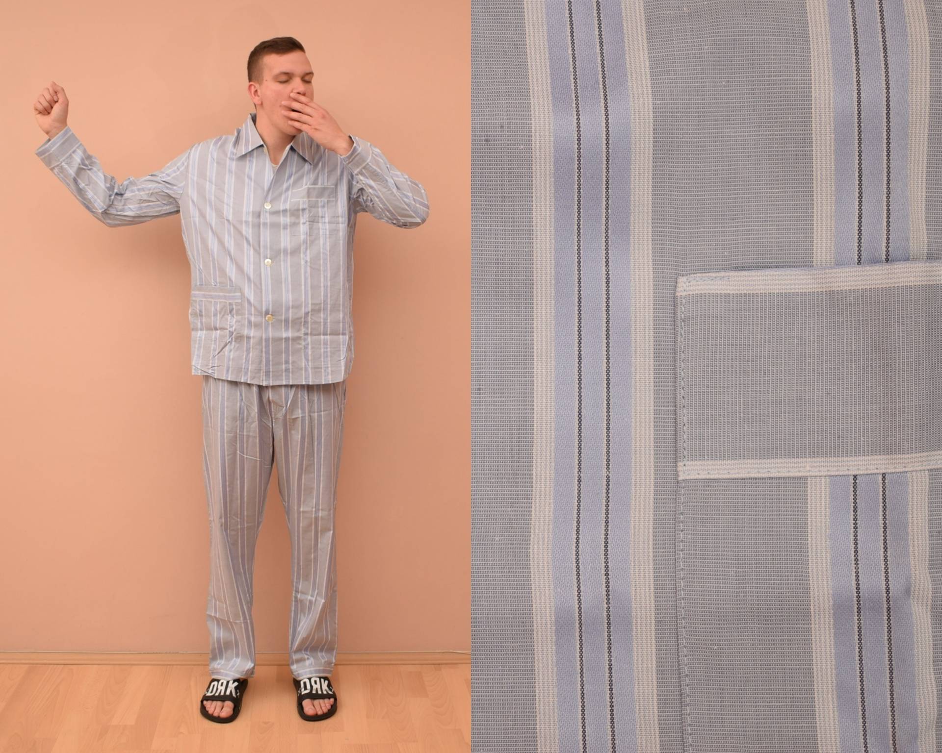 Vintage Nocta Blau Gestreiftes Pyjama Set/Herren Größe 42 Eu 52 L Mann Baumwolle Schlafanzug Shirt & Hose Gestreifte von SamuelsCollection