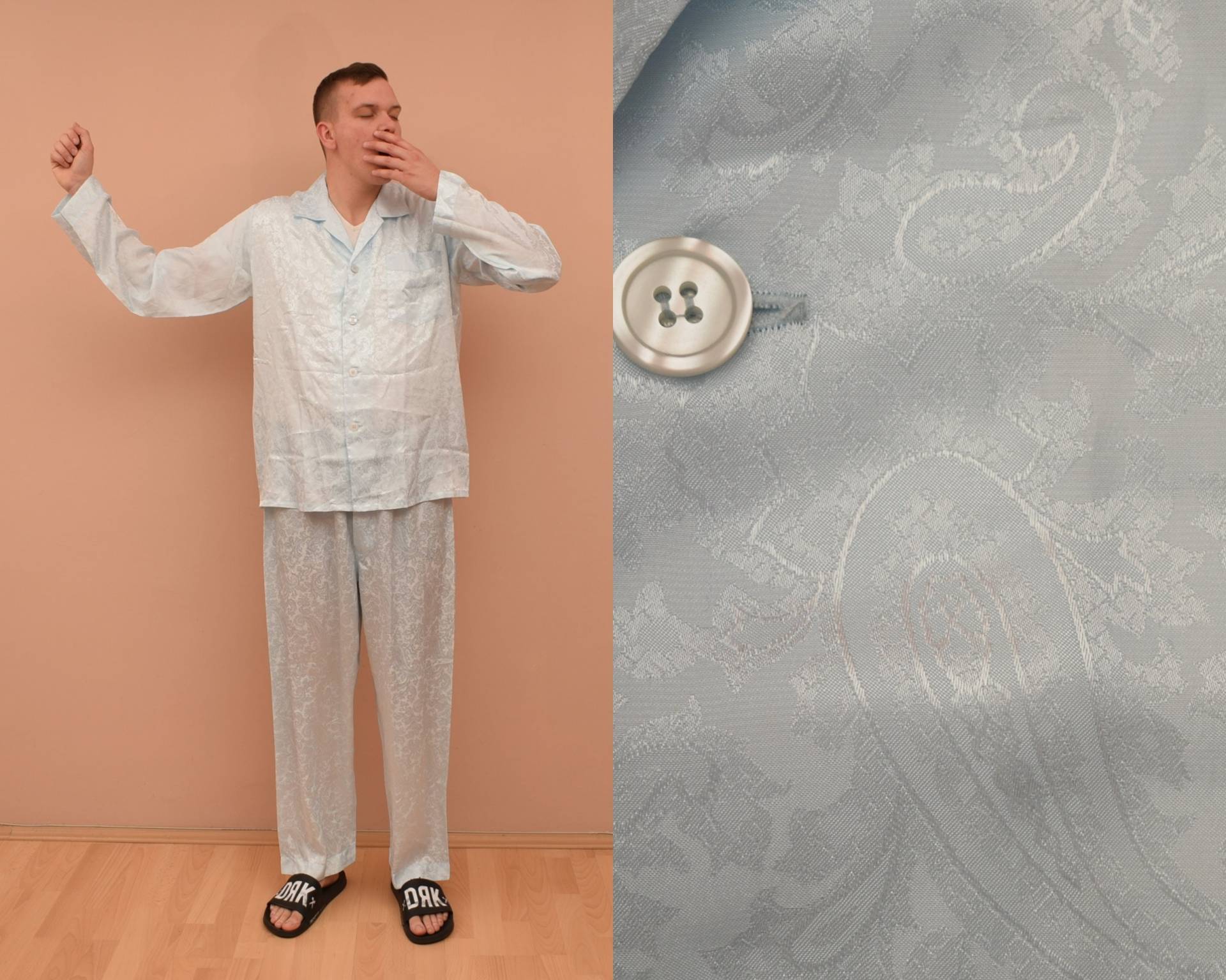 Vintage Pyjama Set Herren Größe Uk 42/Eu 52 L Retro Man Schlafanzug Shirt & Hose Baumwolle Schlafkleidung Paisley Hellblau von SamuelsCollection