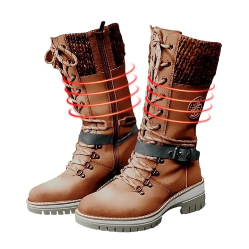 Samuliy Wasserdichte Winterstiefel – rutschfeste, warme Knie-Schneestiefel für Damen, mittelhohe Stiefel, langlebig, modisch, Winterstiefel, isoliert, Outdoor-Schuhe für Damen und Mädchen, hellbraun, von Samuliy