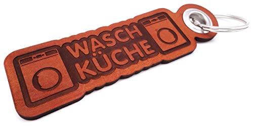 Samunshi® Leder Schlüsselanhänger mit Gravur Keller Geschenke Made in Germany 12x3,5cm cognac braun/graviert von Samunshi